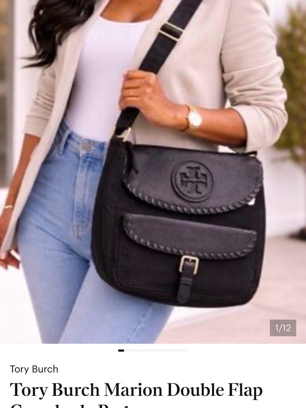 Tory Burch Black Marion Double-Flap Crossbody Bag - Picture 4 of 5